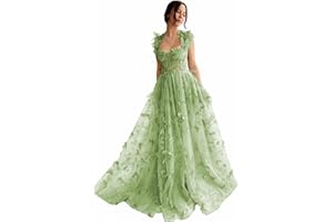 QFMYYXGS 3D Butterfly Tulle Prom Dresses for Women 2025 Long Lace Applique Ball Gown Formal Evening Party Gown with Slit