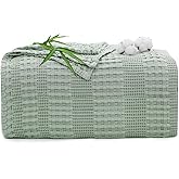 DELIGHT HOME Cooling Waffle Weave Blanket Twin Size for Bed Sofa - Soft Lightweight Bed Blankets of 50% Rayon Derived from Bamboo for Hot Sleepers, Sage Green Breathable Throw for Summer, 60"x80"