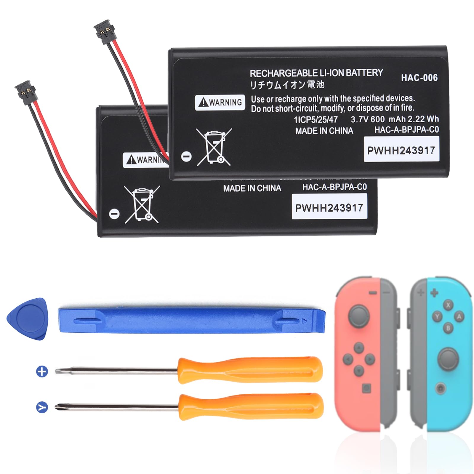 oliadeo HAC-006 Battery for Switch Joycon Controller: Replacement Compatible with Nintendo Switch Left & Right Joy Con Controller Battery Pack Lithium Ion 3.7V 600mAh Joy-Con HAC-015 HAC-016 (2-Pack)