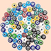 FAMLEAF Evil Eye Beads - Turkish Handmade Flat Round Glass Spacers for Jewelry Making