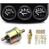 3 in 1 Car Gauge Kit 2" - Volt Meter, Water Temp &amp; Oil Pressure Gauges, 12V | Car Triple Gauge Set Volt Meter+Water Temper+Oil Pressure Gauges Stainless Steel Console LED Backlight for 12V Vehicles Black