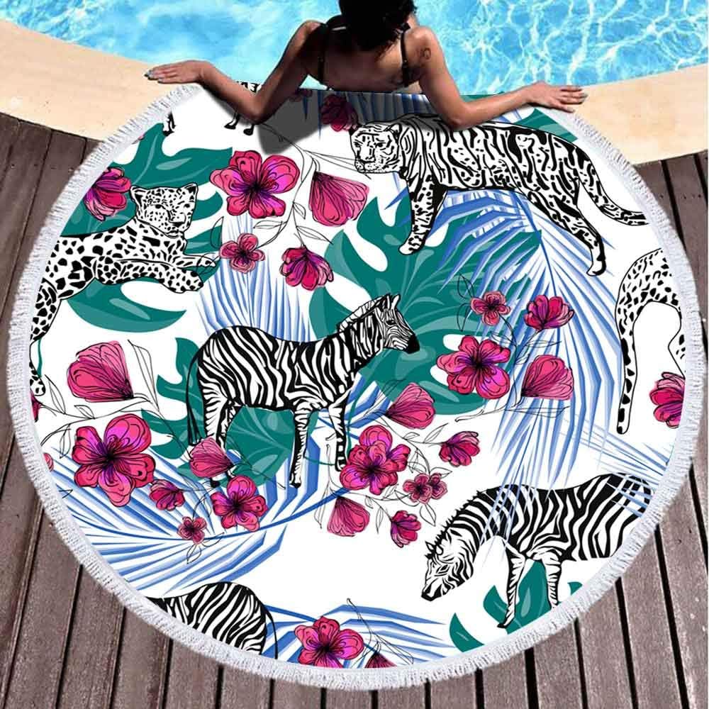 Capsceoll Round Beach Towels for Kids,Exotic Animals
