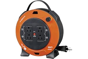 Link2Home Heavy Duty Retractable Extension Cord Reel 20 Ft. With 4 Outlets & 16AWG 3-Prong SJT Cord