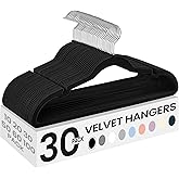 SONGMICS Velvet Hangers 30 Pack, Non-Slip Clothes Hangers with Shoulder Notches, Pants Bar, 360° Swivel Hook, Space-Saving, for Closet, Ink Black UCRF029B03