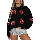 MAXIMGR Valentines Sweatshirt Women Teacher Valentine Shirts sequin Love Heart Graphic Tee Valentine's Day Gift Pullover
