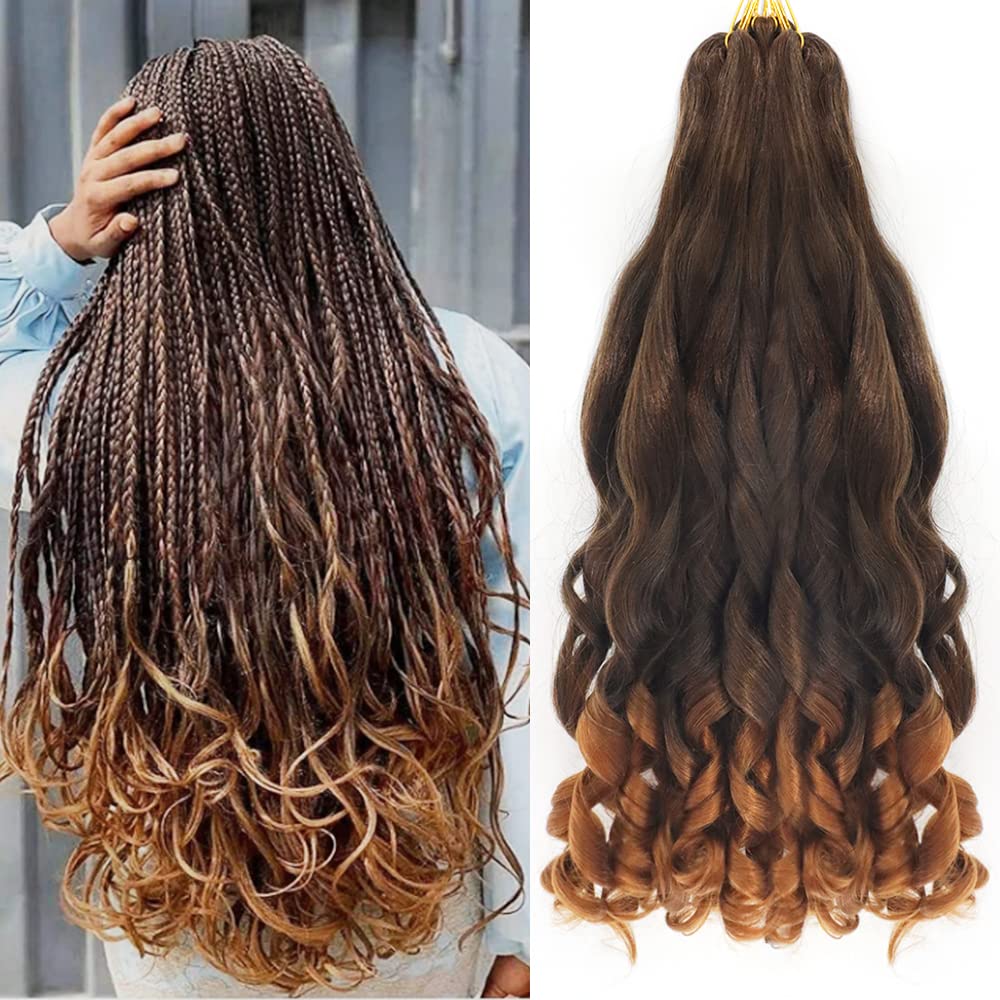 22 inch French Curl Braiding Hair 8 Pack Loose Wavy Spiral Curl Braids Crochet Hair Deep Wave Synthetic Extensions Pre Stretched Bouncy Braiding Hair(22 Inches, T30#) — image 1
