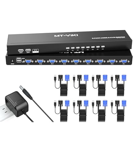 8 Port Kvm Switches Vga Cables (upgraded 2in1),Mt-viki 1u Rackmount Kvm Switcher Console 8x1 - View #6