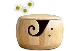 MEGA YU NENG Yarn Bowl, Yarn Bowl for Knitting, Crochet Bowls for Yarn, Yarn Bowl with Lid, Knitting Bowl 3x6 inch, Yarn Bowls for Crocheting with Carved Holes, Knitting Crochet Accessories