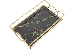 KICHOUSE Bathroom Vanity Tray Organizer, Gold and Black Cosmetic Storage Tray for Bathroom Countertop, Vanity