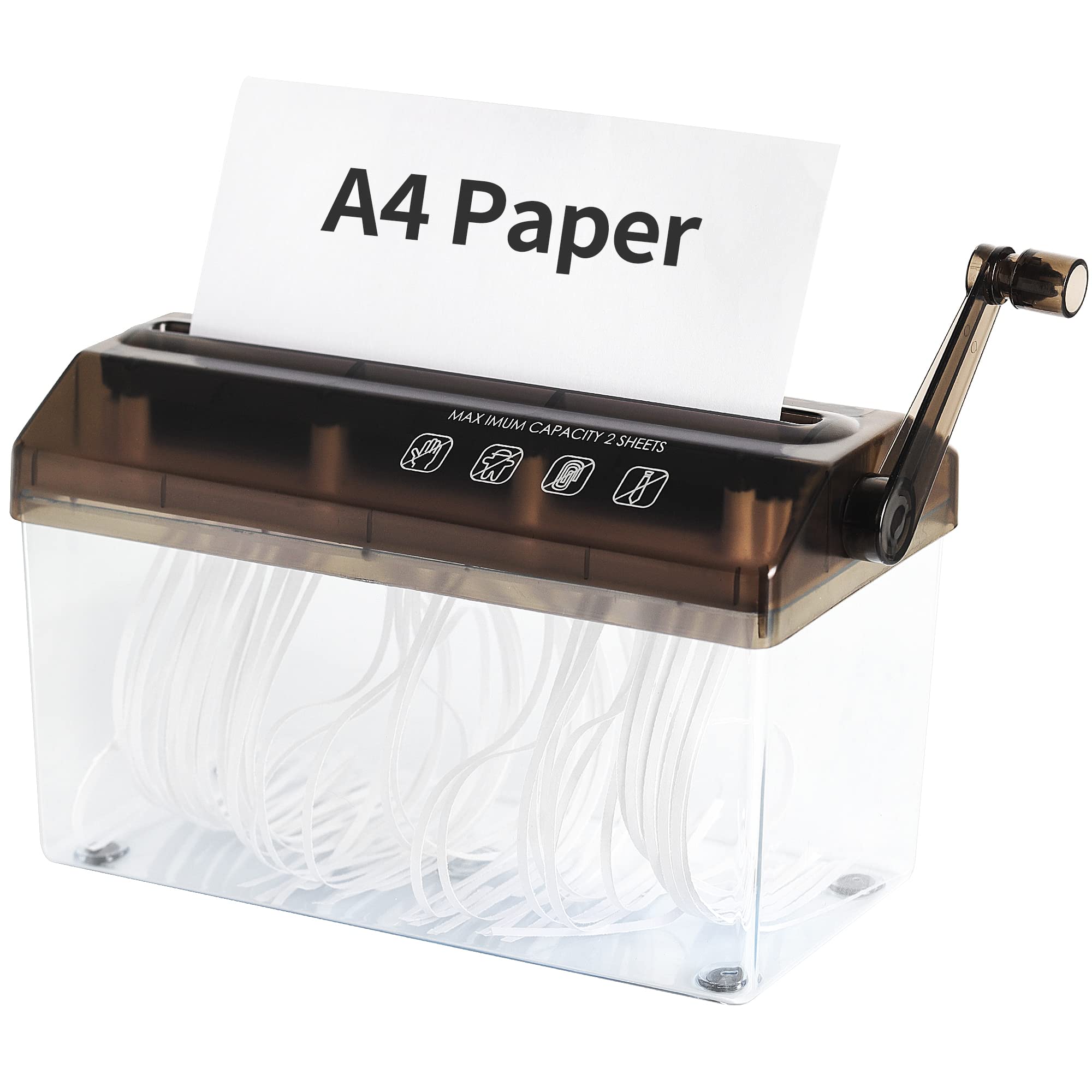 Manual Paper Shredder - A4 Paper Straight Cutting Tool Portable Mini Paper Grinder Capacity 3L for Folded A2 Files Documents Home Office Desktop Supplies Transparent Black OF02BK