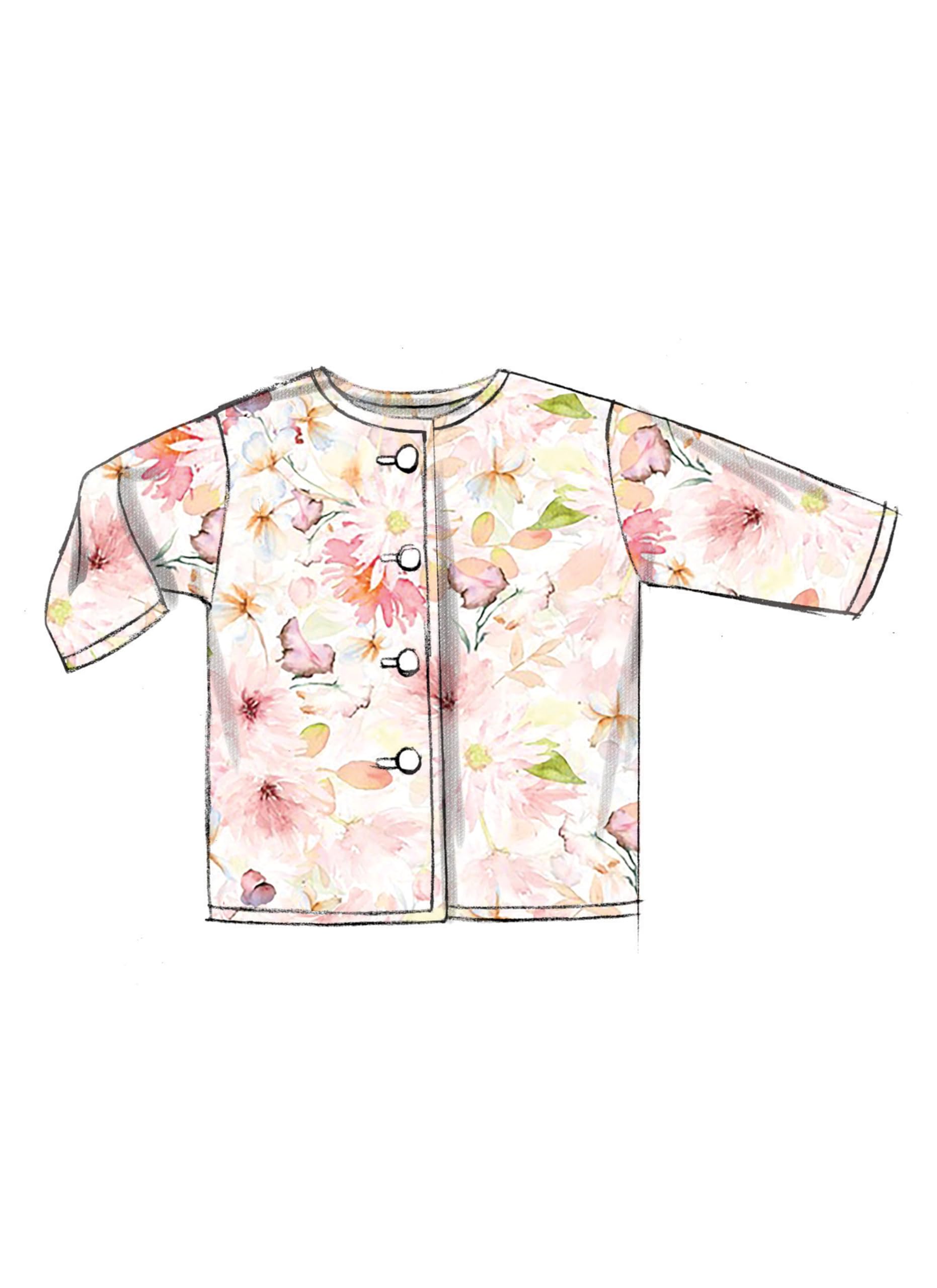 Butterick Infants' Jacket, Tops, Dress, Rompers, Diaper Cover and Hat Sewing Pattern Kit, Design Code B6970, Sizes XXS-XS-S-M-L, Multicolor