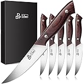 DDF iohEF Steak Knives Set of 6, Non-serrated Steak Knife 4.5 Inch High Carbon Japanese Stainless Steel Kitchen Steak Knife 6 Pieces Dinner Knives Ultra Sharp with Ergonomic Handle and Gift Box