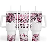 Fancyfams Christian Gifts for Women, 40 oz Stainless Steel Travel Tumbler with Handle Lid Straw, Birthday Gift for Mom, Friend, Religious Inspirational (Pray On It)