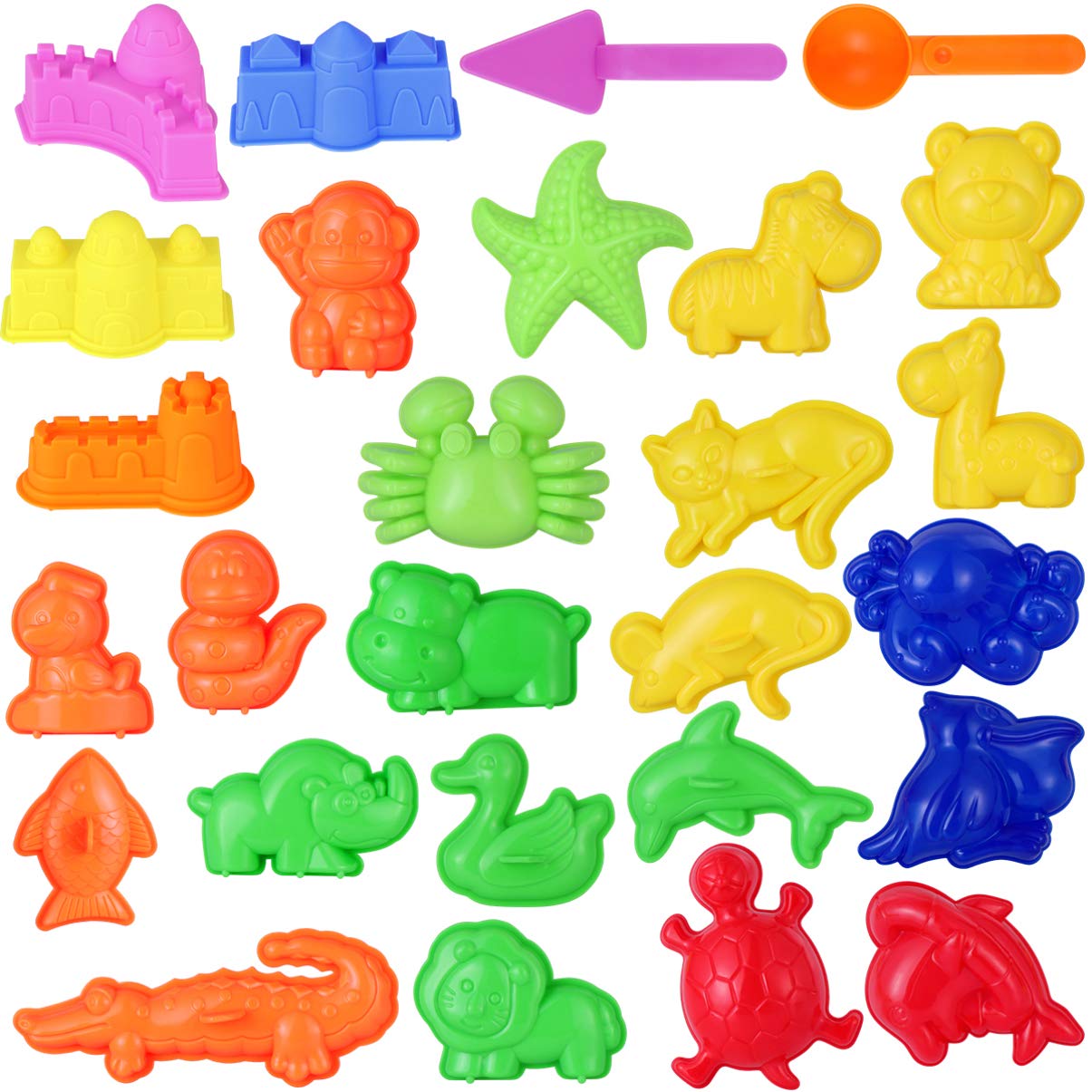 TOYANDONA 27 Pieces Sand Moulds for Children Summer Beach Toy Sandpit Toy with Sandcastle Animal Sand Moulds and Tools (Random Colour)