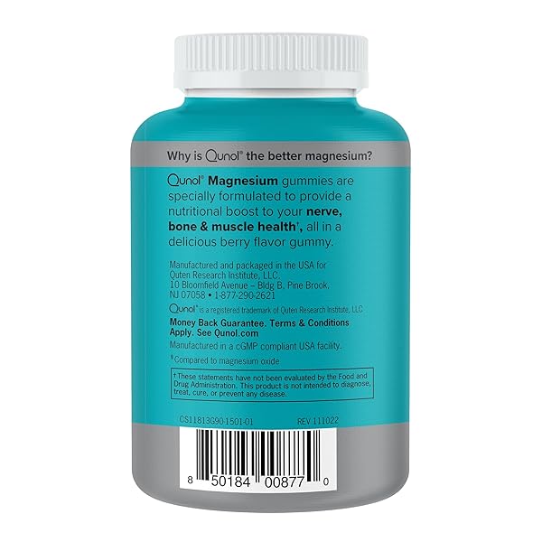QUNOL MAGNESIUM GUMMIES FOR ADULTS, 200MG ELEMENTAL MAGNESIUM (FROM 1,750MG MAGNESIUM CITRATE), HIGH ABSORPTION MAGNESIUM SUPPLEMENT, SUPPORTS NERVE, BONE AND MUSCLE HEALTH, VEGETARIAN, 90 COUNT