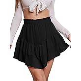 NASHALYLY Women's Mini Skirt Ruffle High Waist Elastic Boho Flowy Chiffon Tiered Skirt with Shorts