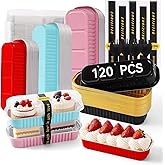Orlashop Mini Loaf Pans with Lids and Spoons Sealing Sticker,120 Pcs 6.8oz Cake Pans for Baking Disposable Aluminum Foil Christmas Cake Pan (mixed)