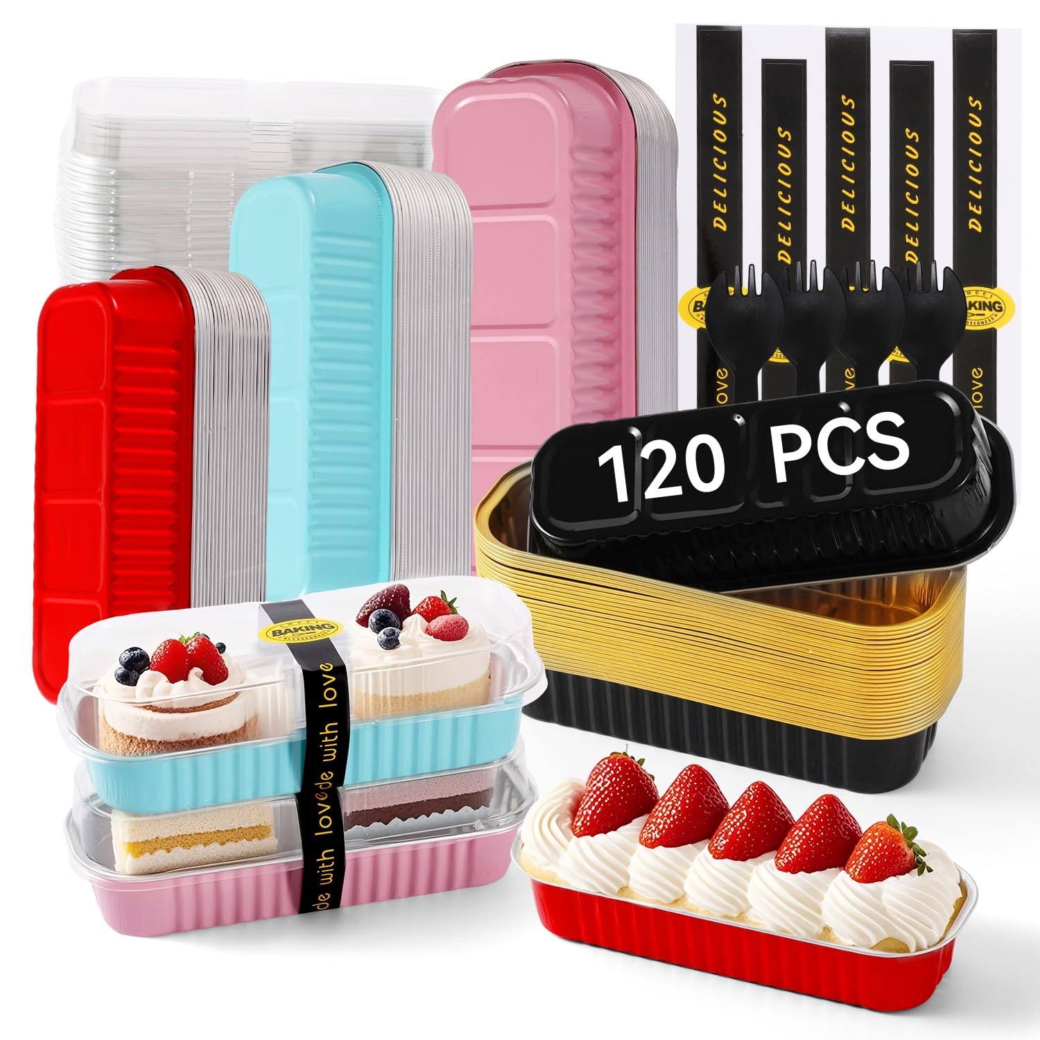 Photo 1 of (FOFR PARTDS
120 Pcs Mixed Color Mini Loaf Pans with Lids and Spoons, 6.8oz Rectangular Aluminum Foil Baking Pans Versatile for Cake Tins/Loaf Cakes Sturdy Mini Cake Pans with Lids for Baking