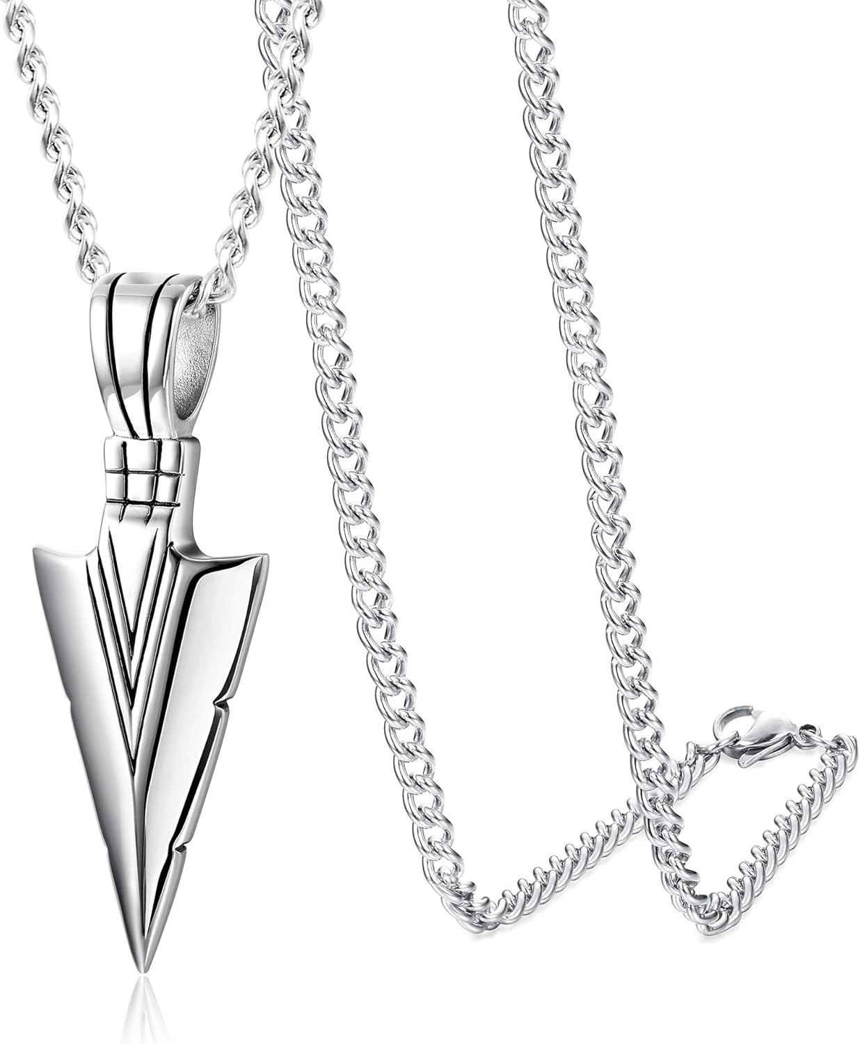 Jstyle Stainless Steel Pendant Necklace for Mens Boys Cool Spearpoint Arrowhead Pendant Chain Necklace Set Black & Silver Tone | 
