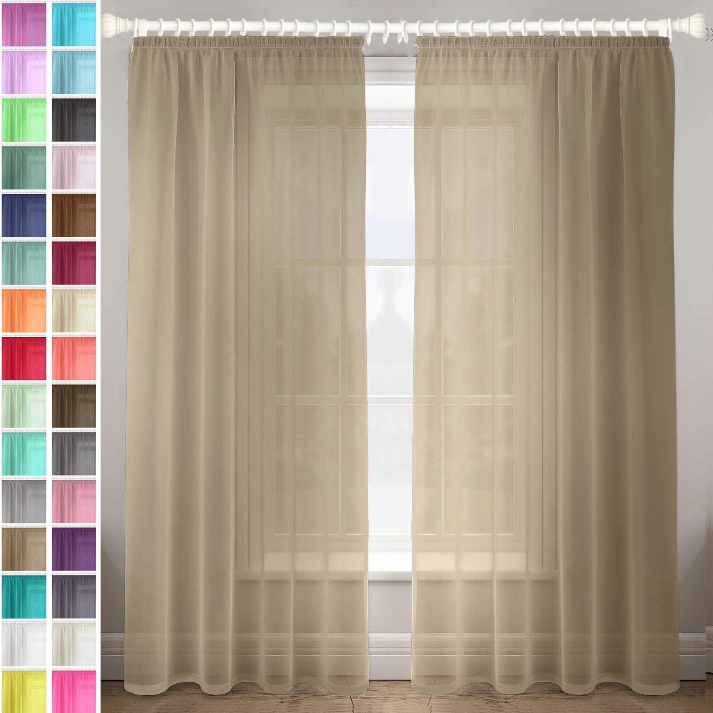 Megachest gathering tape voile curtain(taupe W 56" x L 36" (2 Panels))