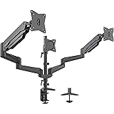SHOPPINGALL Fully Adjustable Triple Gas Spring LCD Monitor Mount Stand with Swing Arm for 15”-32” Monitors Both Desk Clamp an