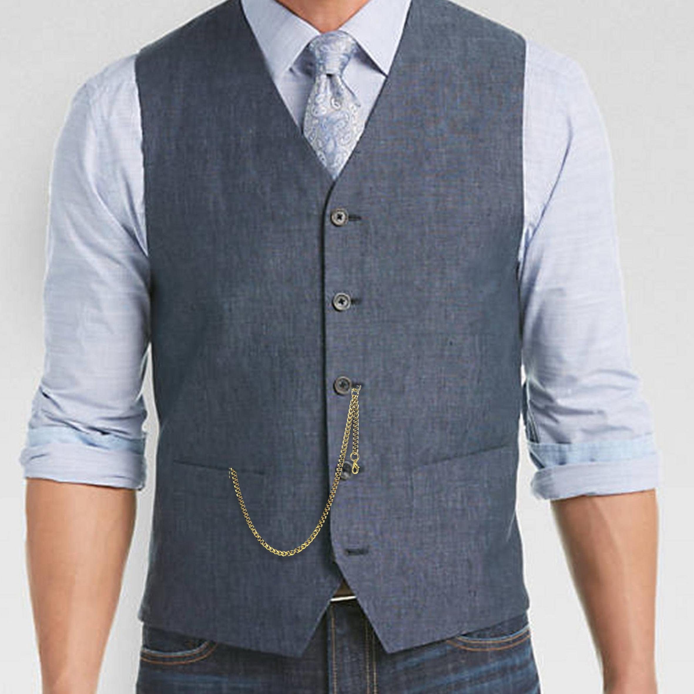 watchvshop Albert Chain Gold Tone Pocket Watch Chain Vest Chain for Men with Fob Drop T Bar Swivel Clasp Lobster Claw Clasp AC33A