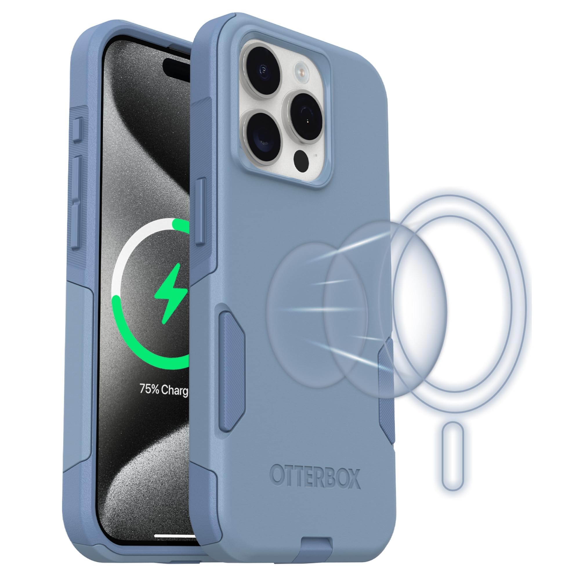 Photo 1 of OtterBox iPhone 15 Pro - Commuter MagSafe Case - Slim & Tough - Pocket-Friendly - Dual Layer Drop Protection - Port Covers – Non-Retail Packaging - Denim