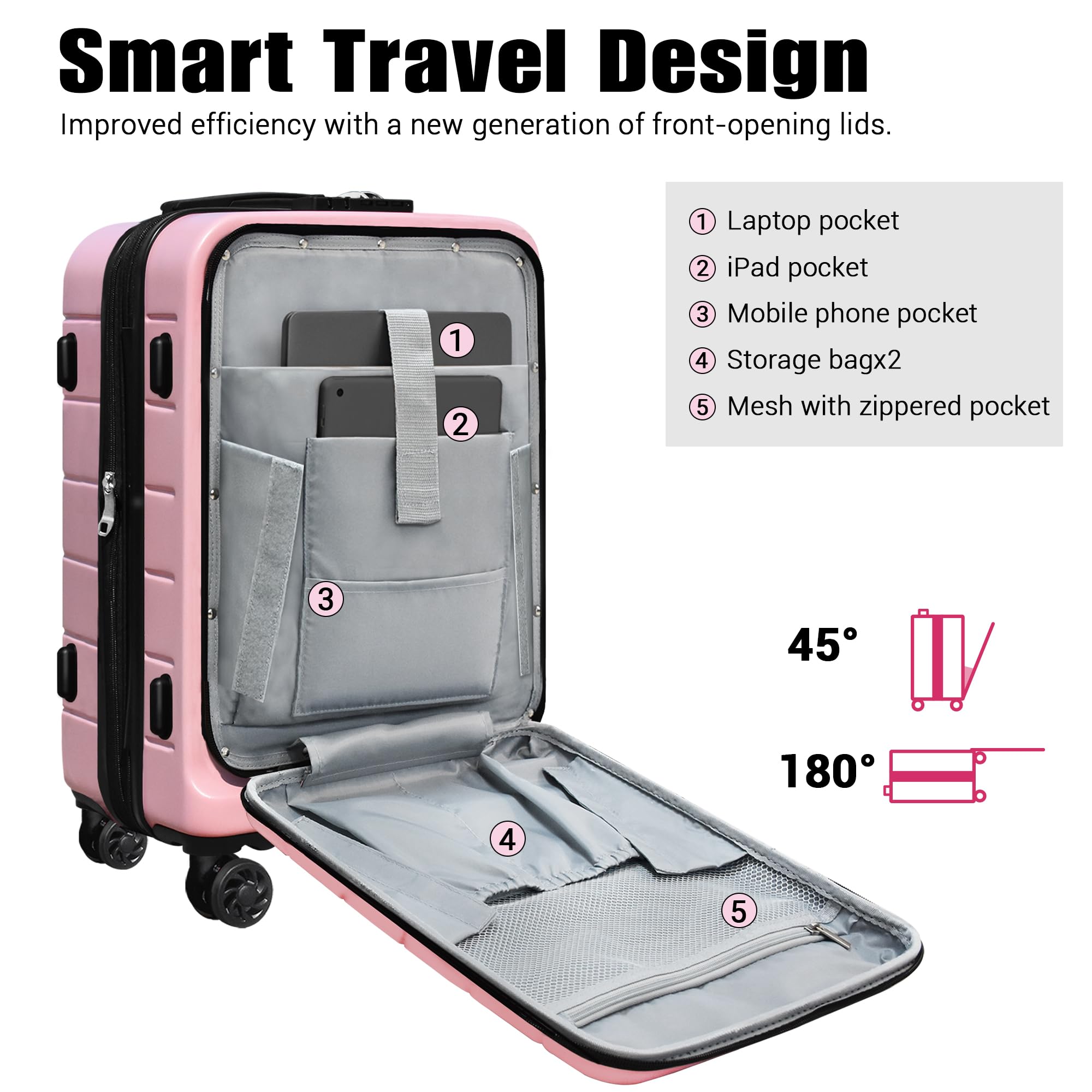 KEYTANG SmileLine 3-Piece Luggage Set Lightweight Hardside Suitcase TSA Lock Spinner Wheels, 20
