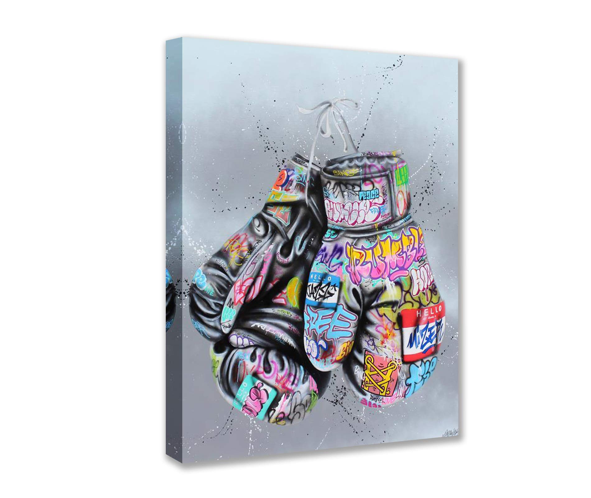 Banksy Street Art Decor Hand Gloves Pictures Graffiti Paintings Boxing Gloves Artwork 1 Panels Canvas Artwork Living Room Nordic House Decor Framed Ready to Hang Poster and Prints(16''Wx 24''H)