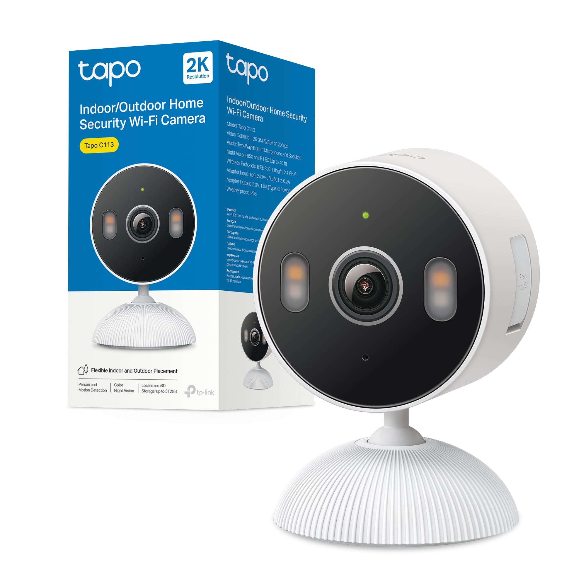 Tapo C113 – Smart Camera 2K 3MP | Indoor/Outdoor IP65, AI Detection, Color Night Vision, Two-Way Audio, Local/Cloud Storage
