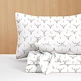Wake In Cloud - Western Bed Sheets, 4-Piece Sheet Set, Southwestern Rustic Bull Head Aztec Style Pattern Printed Bedding, Deep Pocket, Brown White, Full Size