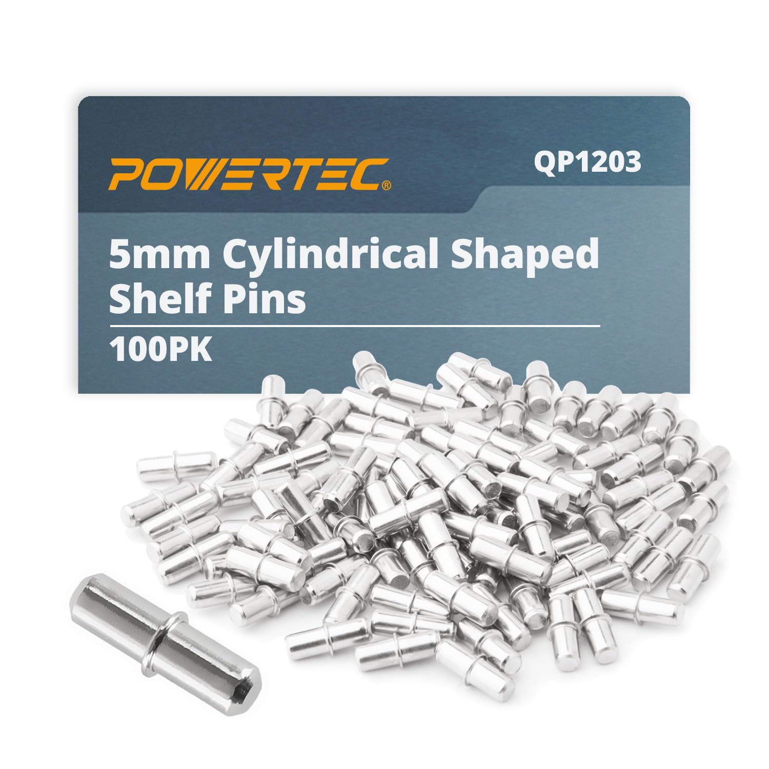 POWERTEC QP1203 Cylindrical Shaped Shelf Pins 5mm, 5 mm, Nickle