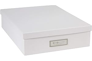 BIGSO BOX OF SWEDEN Bigso Oskar Fiberboard Label Frame Document Letter Box - File Organizer Box for Important Paperwork - Durable Document Storage with a Lid & Metal Label Window - 3.3 in x 10.2 in x 13.8 in - White