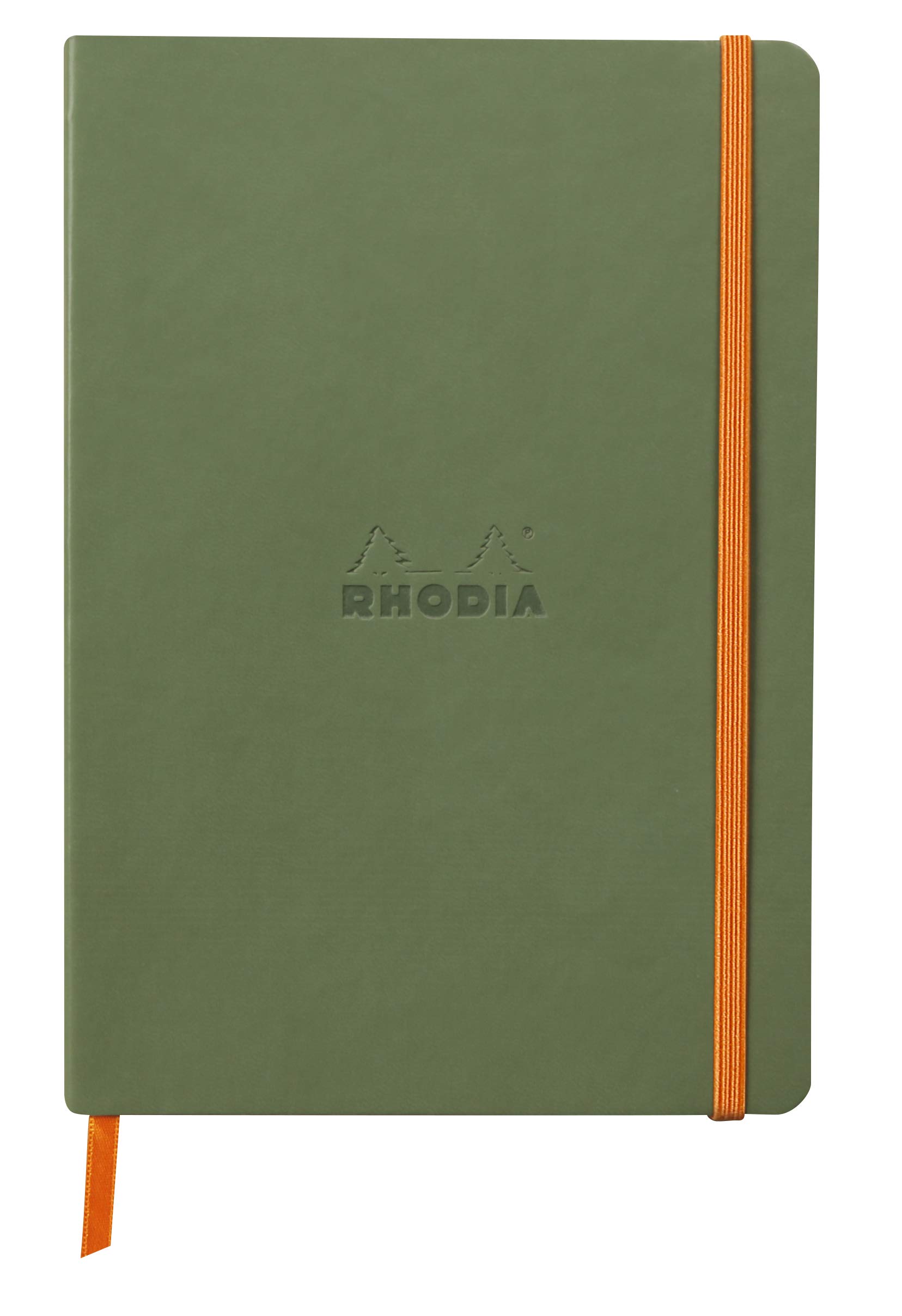 RHODIA 117374C - Sage Soft Notebook - A5 - Lined - 160 pages - Ivory Clairefontaine Paper 90 g/m - Bookmark, Elastic Closure - Faux Leather Cover - Rhodiarama Collection