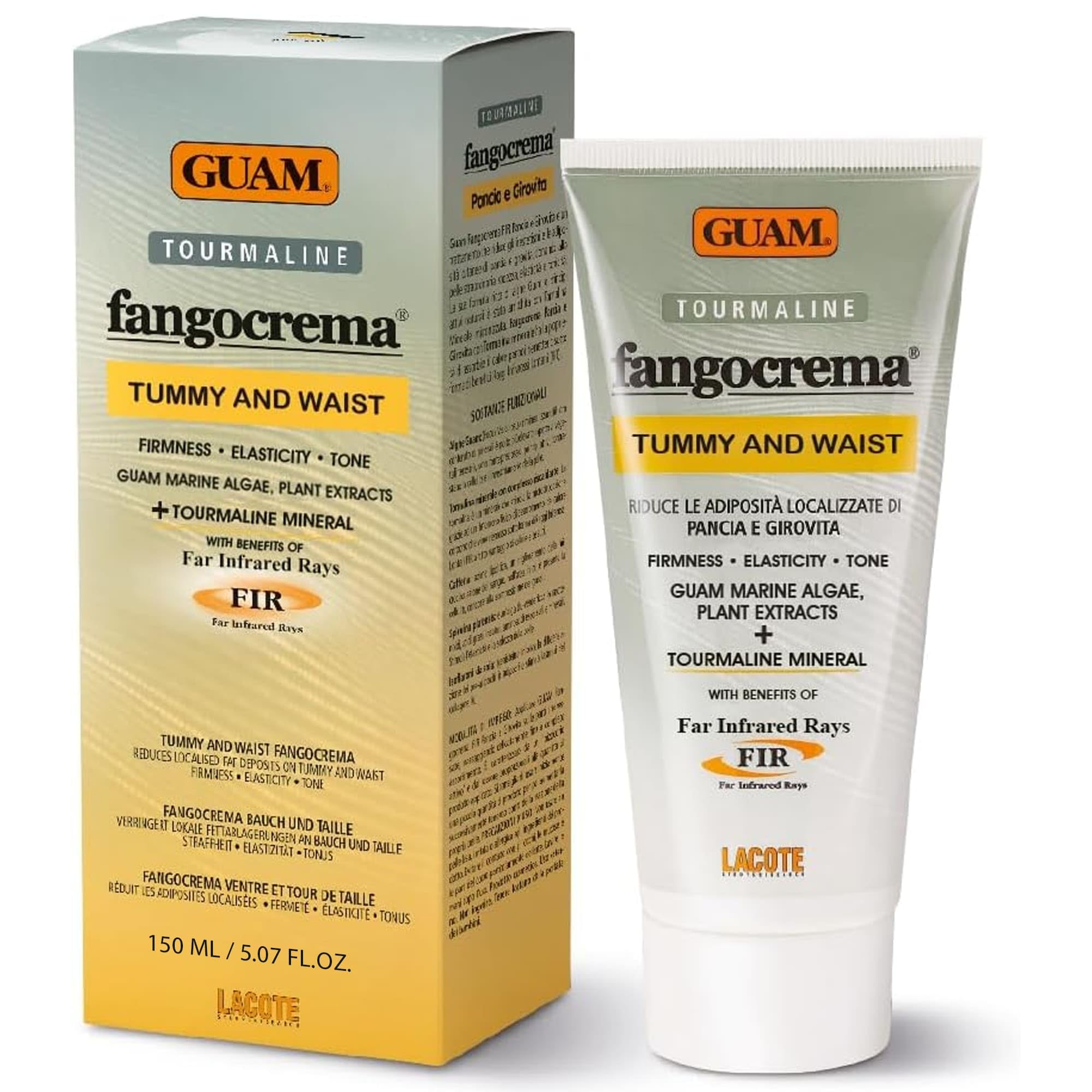 GUAM Algae Anti Cellulite Cream for Tummy & Waist, 150ml Mud based Hot Skin Tightening Cream for Stomach with Black Tourmaline & Caffeine, Natural Cellulite Remover, Belly & Tummy Skin Firming Cream