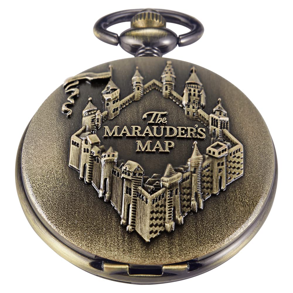 Tiong Bronze Quartz Pocket Watches, Engraved City Wall Pattern Design, FOB Necklace Pocket Watch Decorative Clothing, Watch Gifts for Men