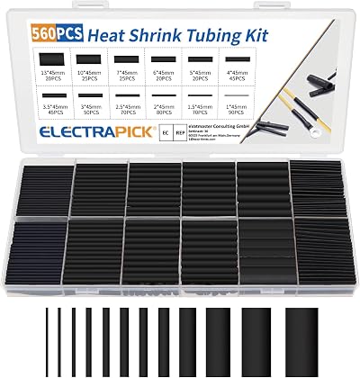 ELECTRAPICK Heat Shrink Tubing Kit 565Pcs 2:1 5 Colors 12 Sizes PVC Polyolefin