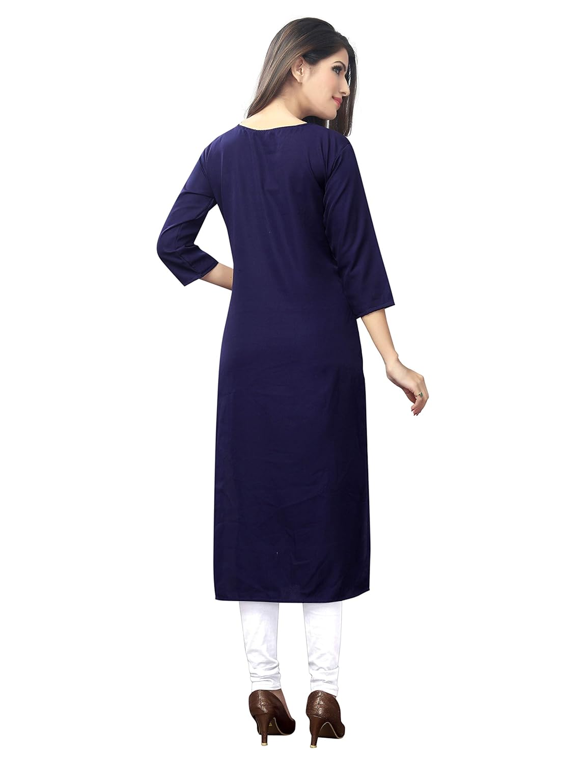 1 stop fashion women's blue-coloured crep knee long w style kurtas/kurti