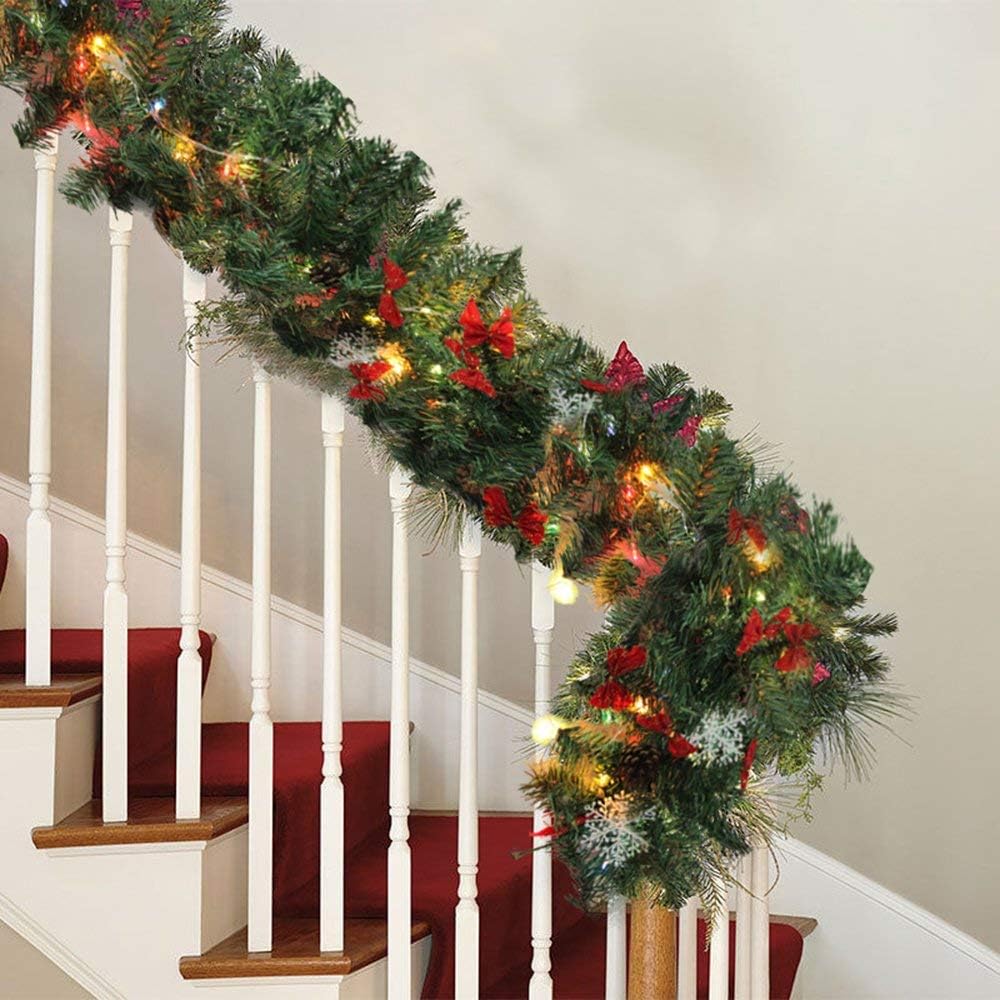 9 Fuß / 2,7 m Weihnachtsgirlanden für Treppen Kamin Vorbeleuchtete