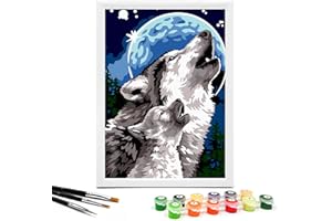 Nariolar Paint by Numbers for Kids Ages 8-12 with 7X9.5 inch Pre-Printed Cardboard,12 Acrylic Paint Pots and 3 Painting Brushes, Room Decor for Children,(Wolf)