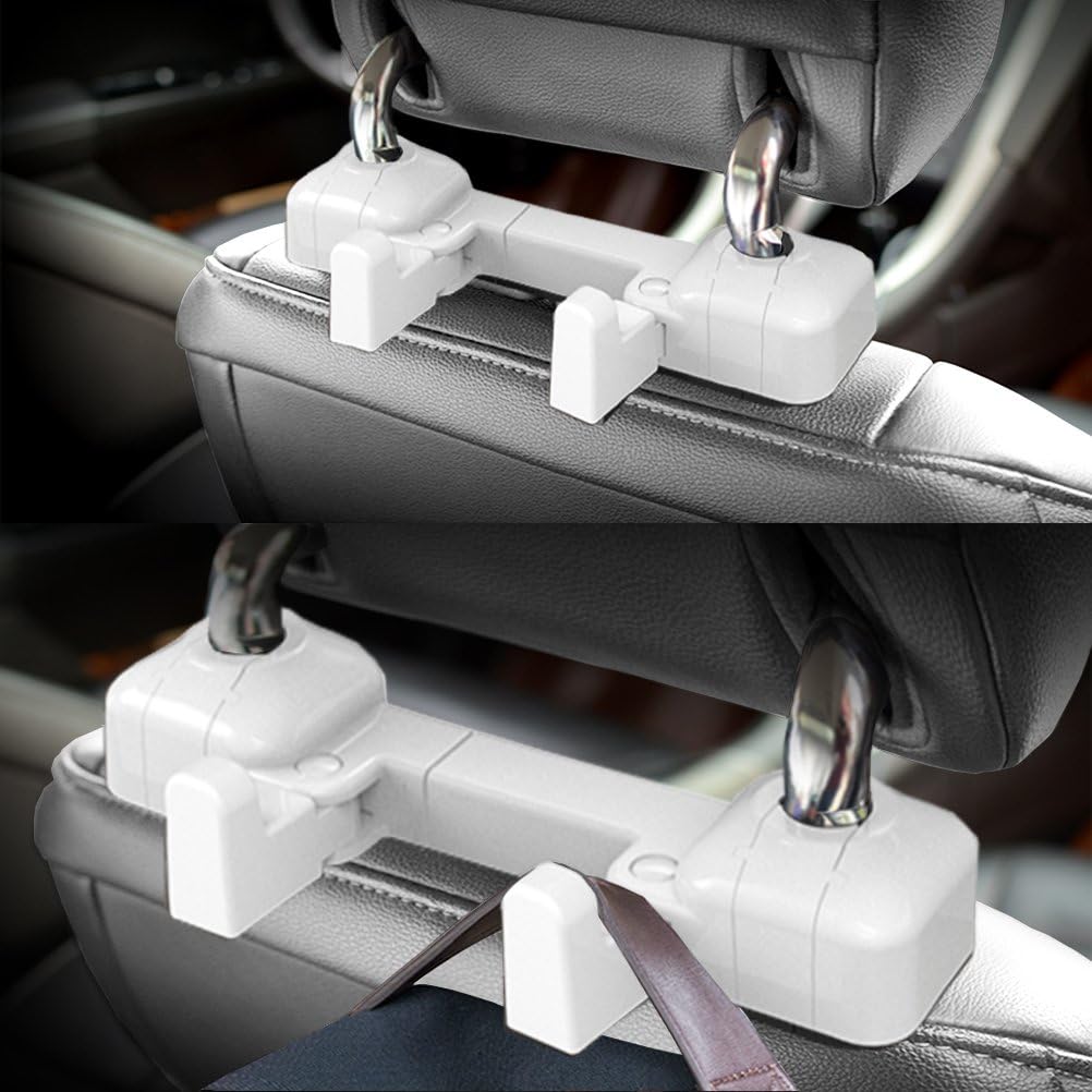 [Set of 2] Car Storage Hooks, Canwn Foldable Back Seat Headrest Hooks Universal Car Seat Hanger Holder Hook for Groceries Bag Handbag Coat (White)