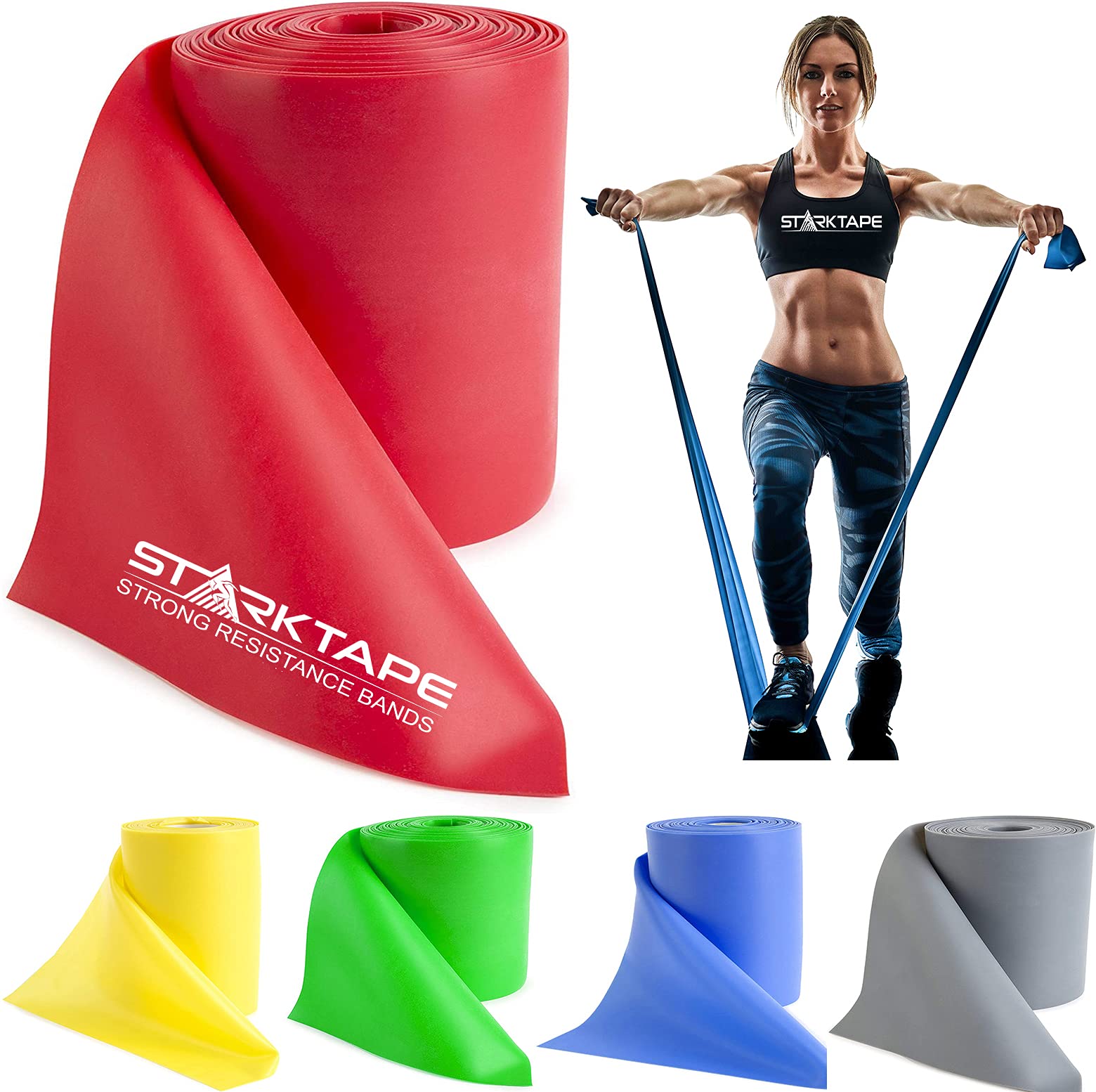 Photo 1 of Starktape Resistance Bands Bulk 16 Yard Non-Latex Free Professional Elastic Exercise Fitness Physical Therapy Band For Upper Lower Body, Pilates, Rehab, Yoga, Pilates, Home Training Workout. Light Red