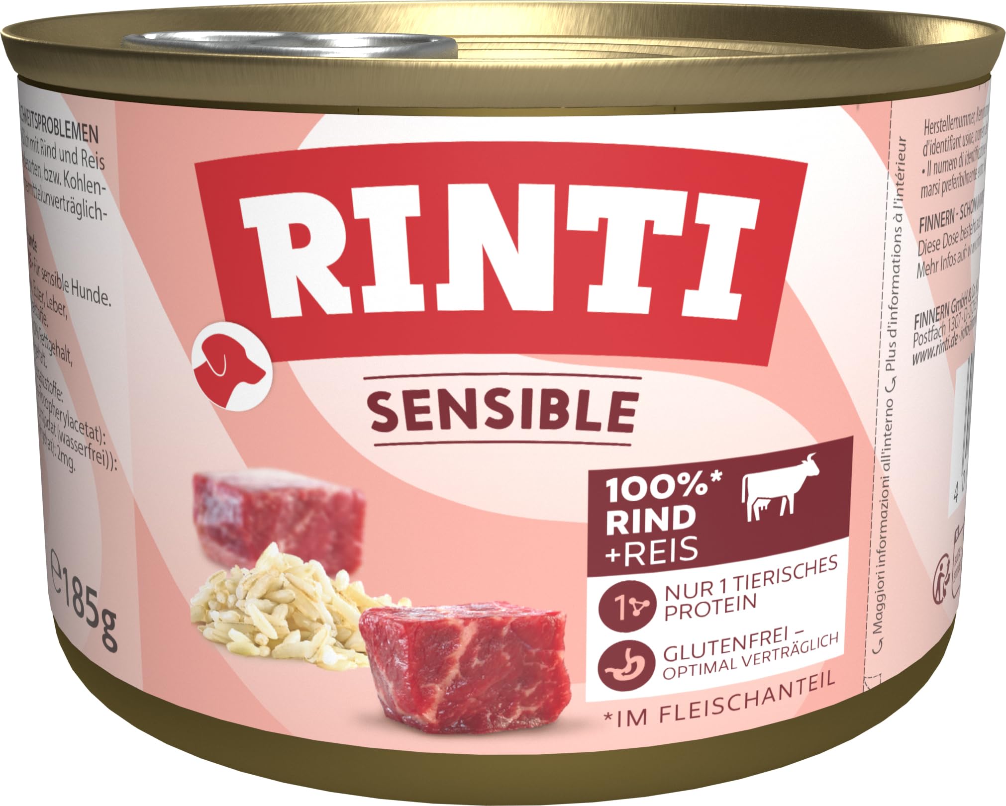 Rinti Sensitive Beef & Rice Dog Food 185 g Pack of 12 x 185 g