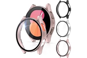 QIBOX [3 Pack] Galaxy Watch 5/Galaxy Watch 4 40mm Screen Protector with Tempered Glass, Hard PC Bumper Protective Case Face Cover Accessories Compatible with Samsung Galaxy Watch5 / Watch4