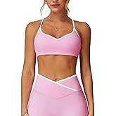 ABOCIW Women's Color Block Sports Bras Adjustable Spaghetti Straps Workout Gym Bra Wireless Yoga Crop Tops