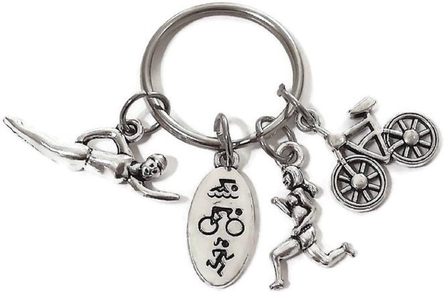 Triathlon Keychain, Triathlete Swim Bike Run Keychain