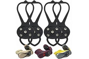 2 Pairs Blue 5-Cleat Ice Spikes for Shoes, Non-Slip Snow Grippers for Walking, Anti Slip Traction for Women & Men on Snowy Su