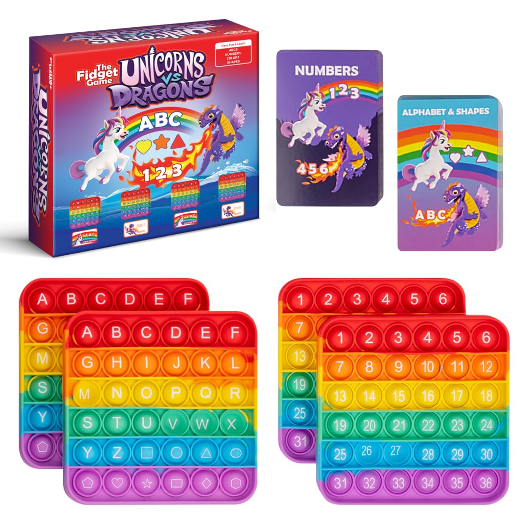The Fidget Game Unicorns vs Dragons, Fun Educational ABC Toys to Learn Alphabet, Numbers, Shapes & Colors, Interactive Learning Tools for Pre-K & Kindergarten