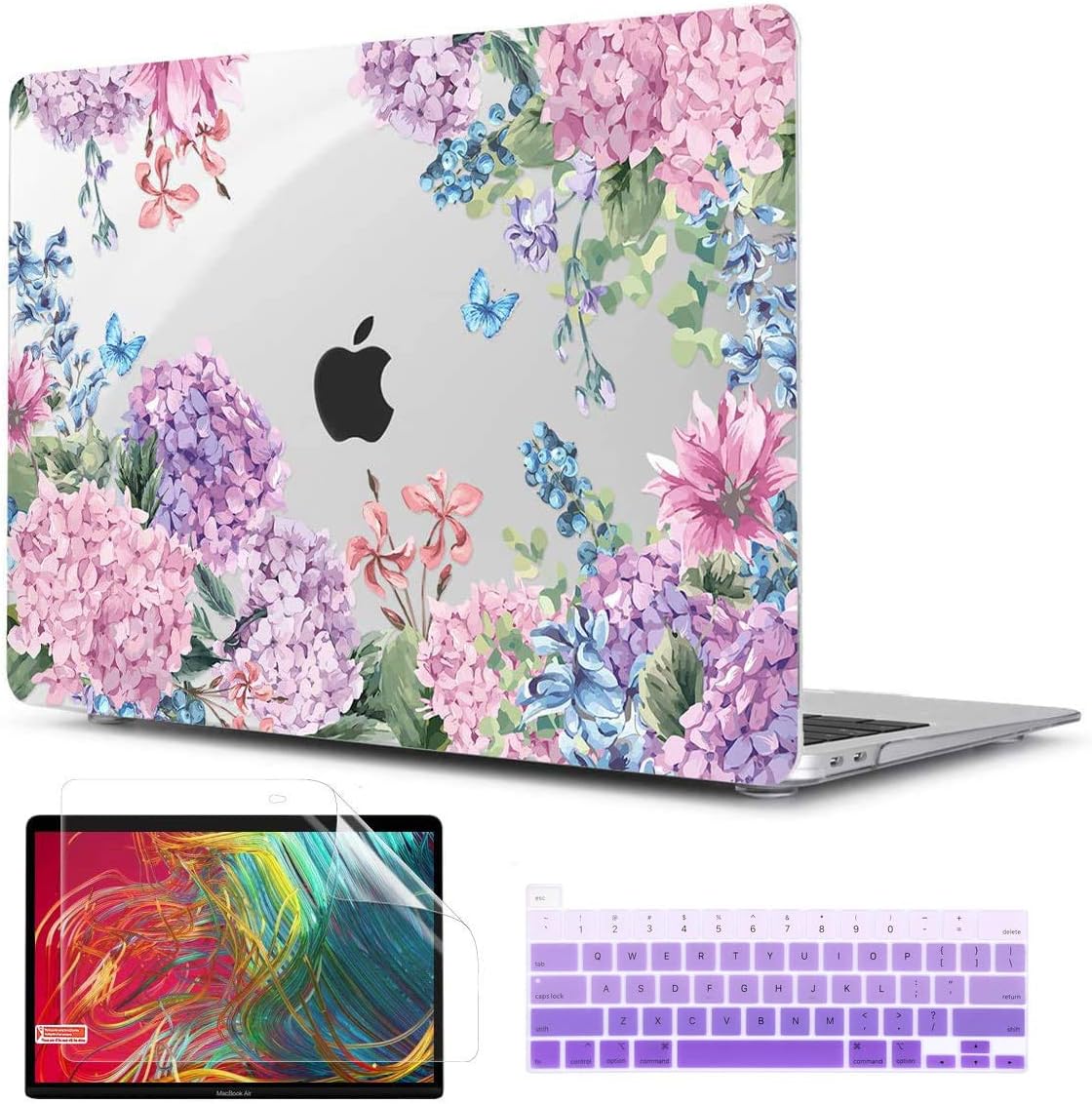 TwoL Hard Shell Case Keyboard Cover Skin Screen Protector for 2020 MacBook Pro 13 inch Model A2251 A2289, Colorful Hydrangea
