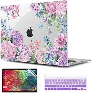 TwoL Hard Shell Case Keyboard Cover Skin Screen Protector for 2020 MacBook Pro 13 inch Model A2251 A2289, Colorful Hydrangea